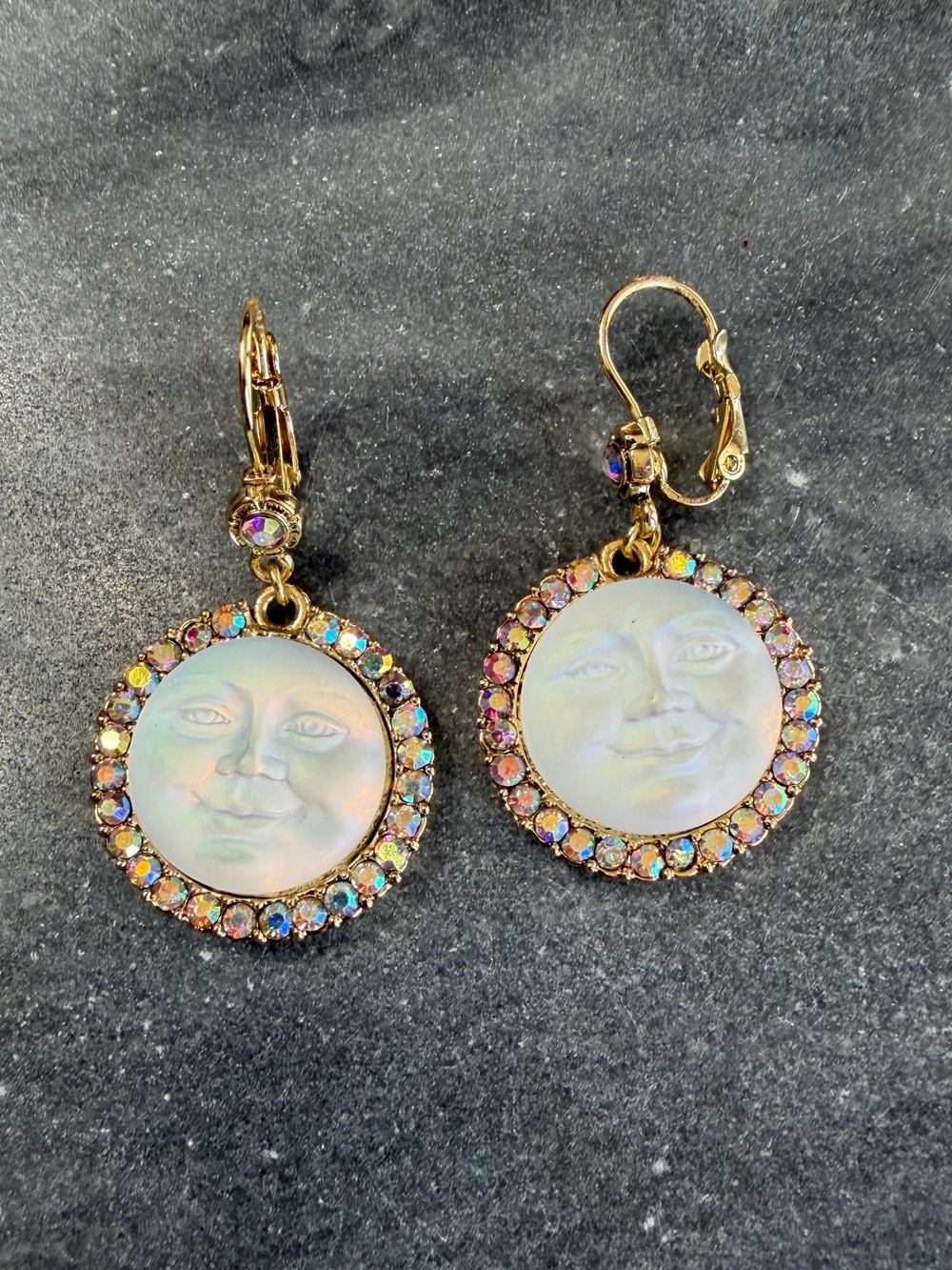 Kirks Folly Gold-Tone Iridescent Moon Face Drop Earrings